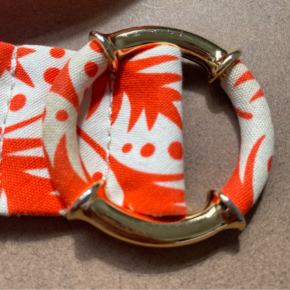 J. Crew Fern Orange and White Belt Bamboo Gold Ring Size Medium - Picture 3 of 7